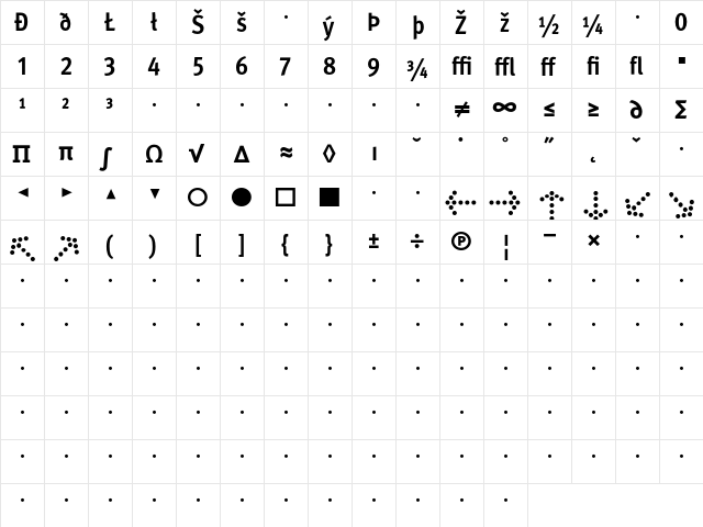 MetaCondBold Expert  glyph index