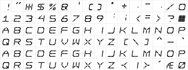 Ego trip Skew Regular  glyph index