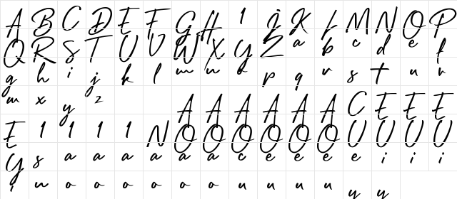 Rafttel Script DEMO Regular  glyph index