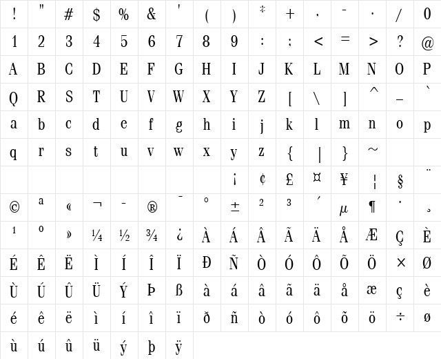 Feline-Condensed Normal  glyph index