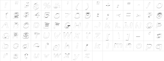 AverageOutline Italic  glyph index