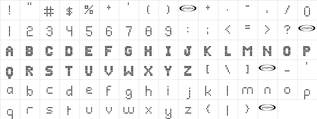 Bazaronite Regular  glyph index