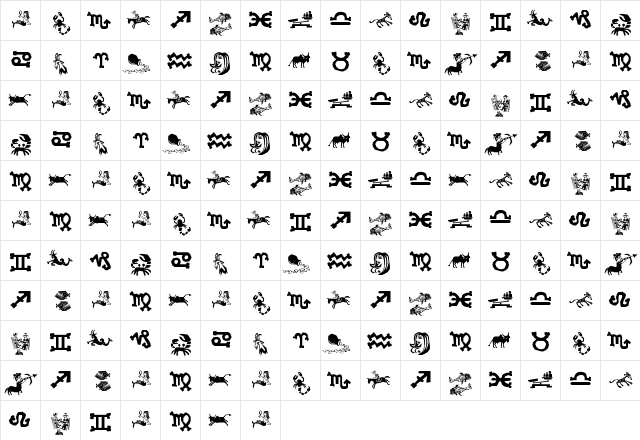 Xilo in Zodiac Regular  glyph index