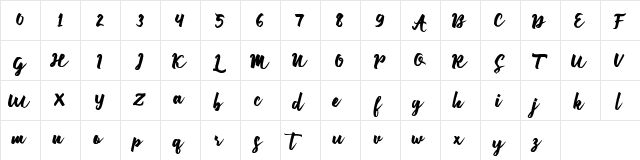 Enforce Justice Regular  glyph index