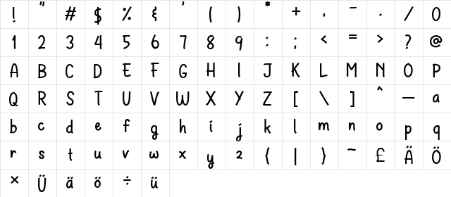 Bill & Jack Regular  glyph index