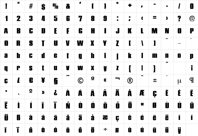 PlaketteSerial-Heavy Regular  glyph index