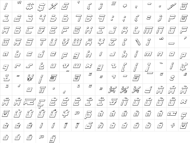 Roid Rage Shadow Italic Shadow Italic  glyph index