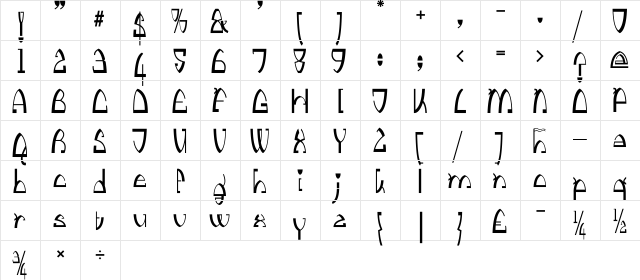 Kingthings Stirrup Regular  glyph index