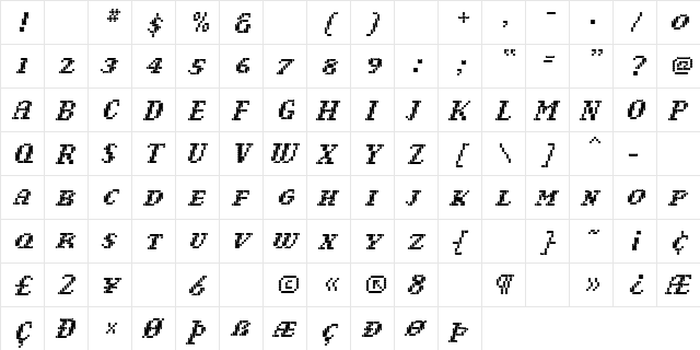 Woolly Medium  glyph index