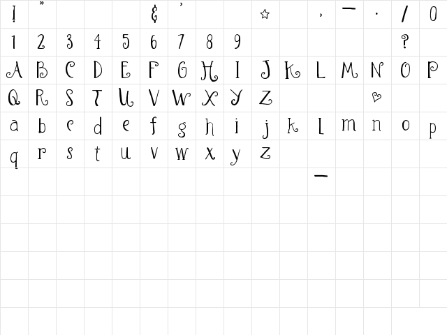 Waterfalls Regular  glyph index