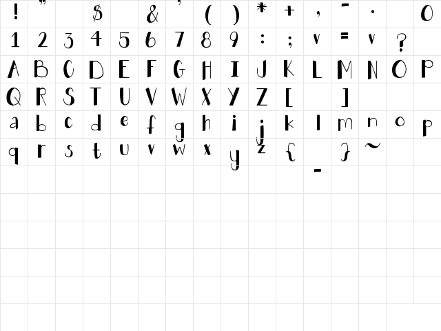 DJB HOLLY JOLLY B'GOLLY Regular  glyph index