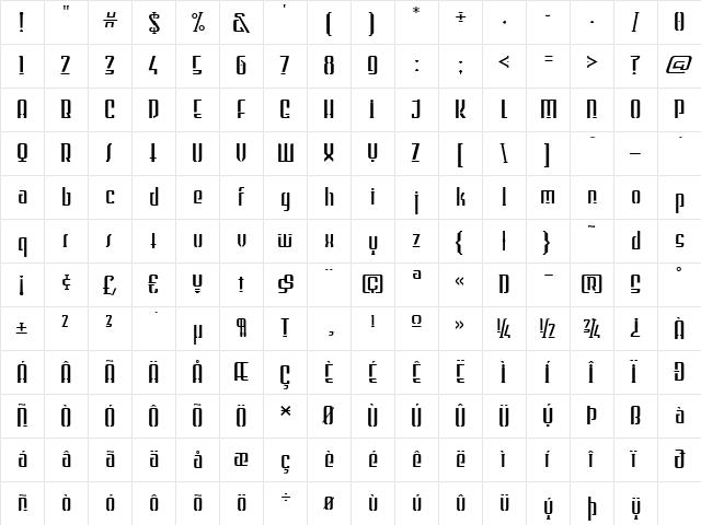 WILD1 Firstvision Tekkst Bold  glyph index