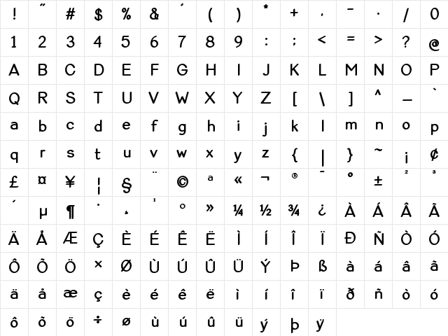 Violina SemiBold  glyph index