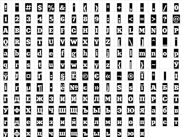 XeniaCameoC Regular  glyph index