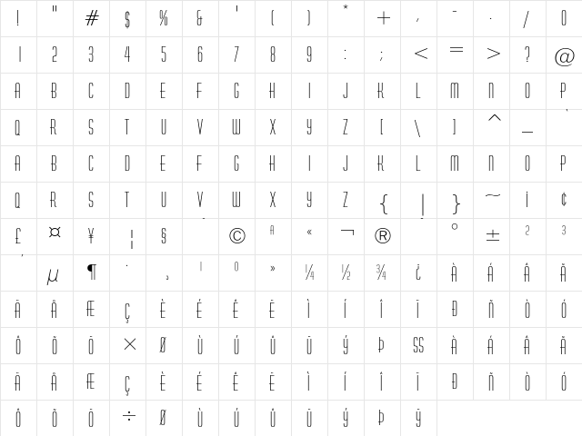 Huxley Vertical Regular  glyph index