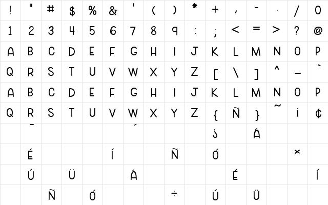 Cozy Caps Medium  glyph index