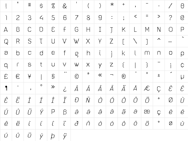 Dispose Light Oblique  glyph index