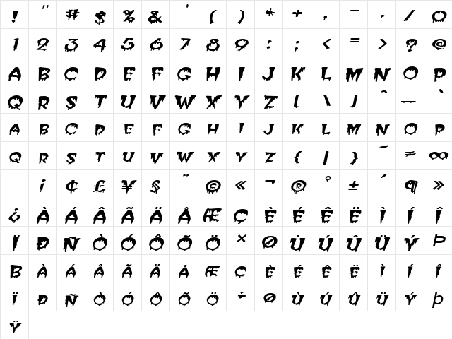 CreepyExtended Italic  glyph index