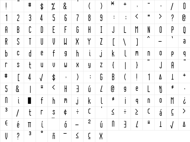 CCC6Font Regular  glyph index