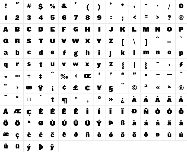 Knockout HTF92-UltmtCruiserwt  glyph index