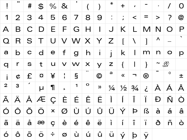 Nova Expanded SSi Expanded  glyph index