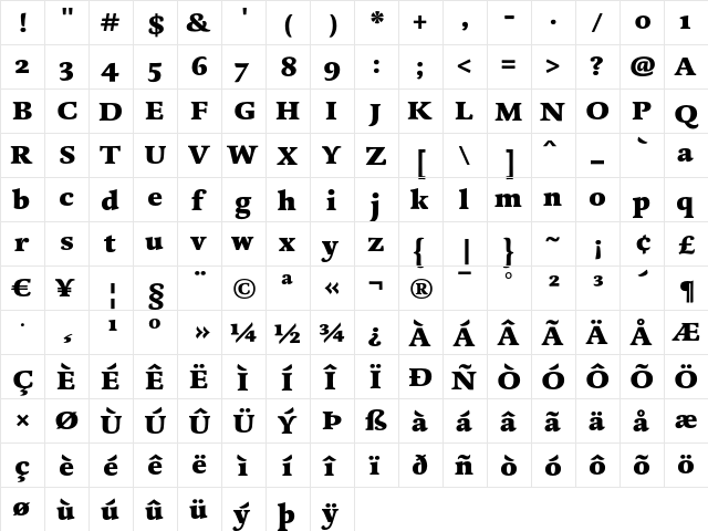 DTL Dorian ST Heavy  glyph index