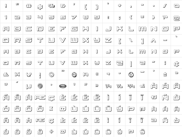 Red Rocket 3D Regular  glyph index