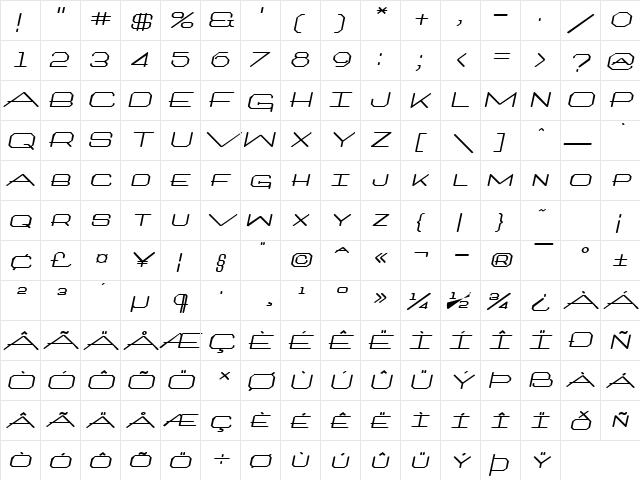 Millennium-Extended Bold Italic  glyph index