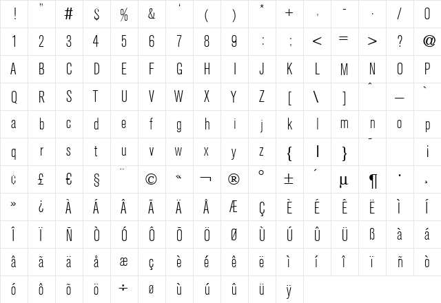 A750-Sans-Cd-Light Regular  glyph index