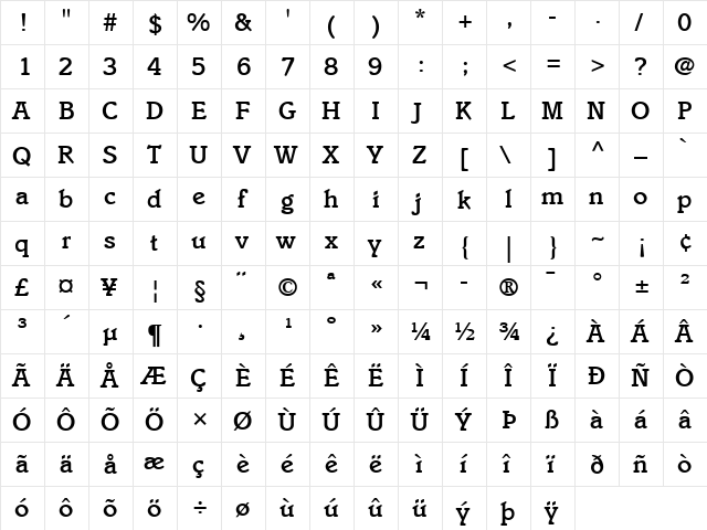 Italia LT Medium Regular  glyph index
