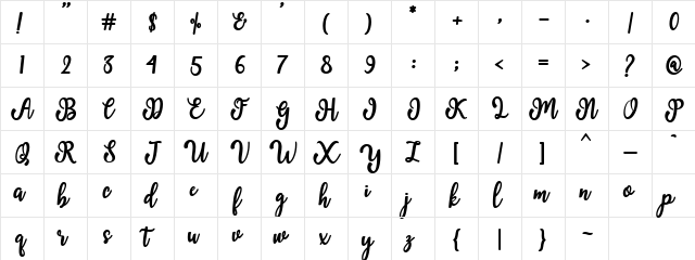 breather Regular  glyph index