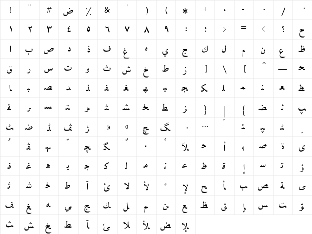 Baghdad Regular  glyph index