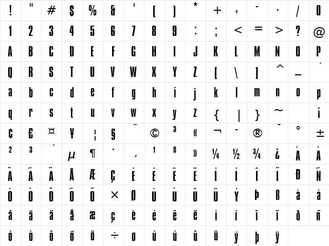 Commador Normal  glyph index