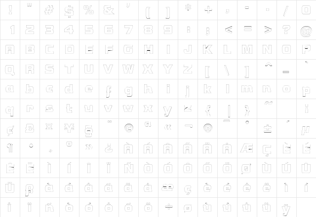 NutsOutline Regular  glyph index
