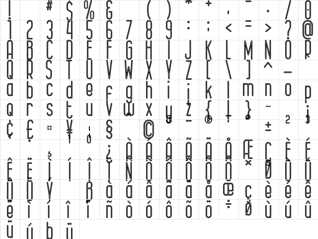 Epicentrum Regular  glyph index
