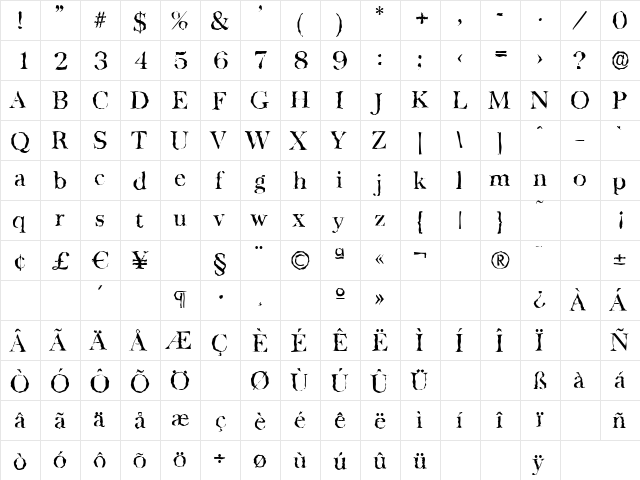 BaskervilleRandom Regular  glyph index