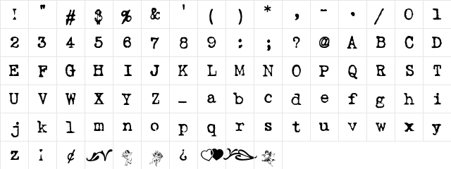 LoveLetter Typewriter Regular  glyph index