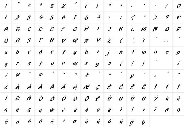 FZ WACKY 48 ITALIC Normal  glyph index