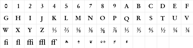 Garamand Classic Extras Bold  glyph index