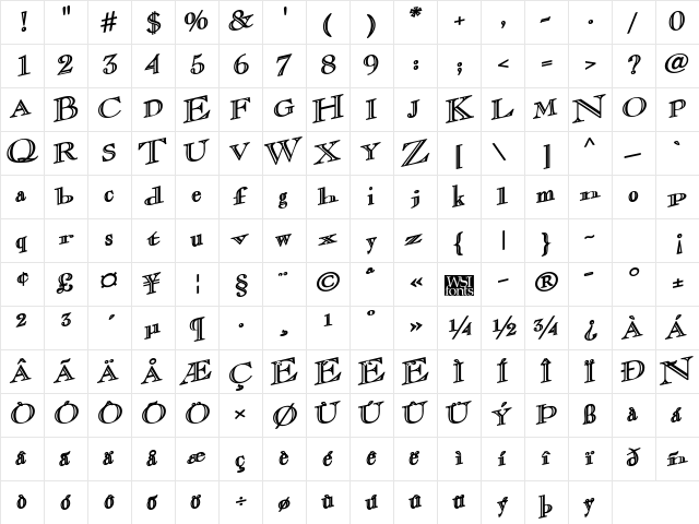 Casque Open Face Wacky Bold Bold  glyph index