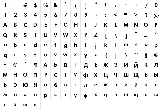 Futura_Book-Bold Regular  glyph index