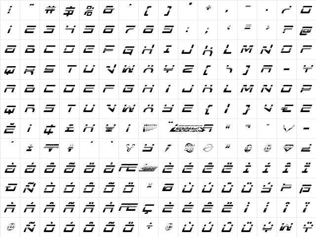 United Planets Halftone Italic Italic  glyph index