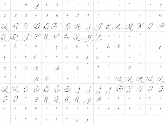 Mariagata Regular  glyph index