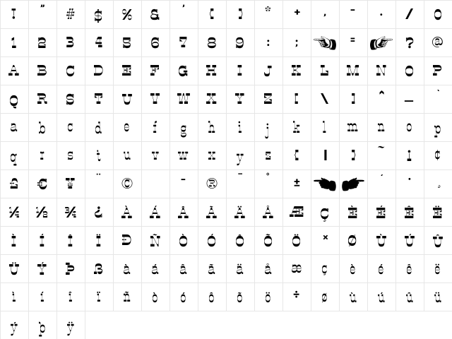 OK Corral Regular  glyph index