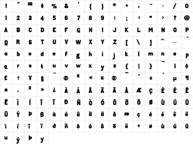 Tenko Regular  glyph index