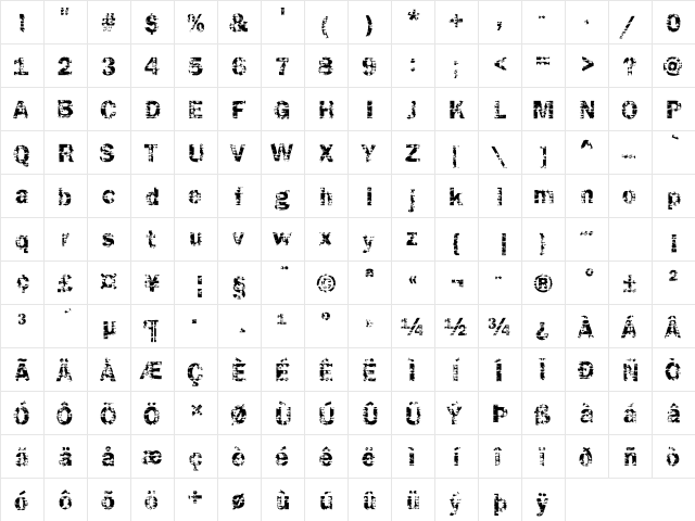 Funky04 Becker Regular  glyph index