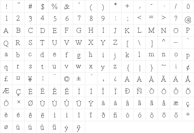 Maxwell Medium  glyph index
