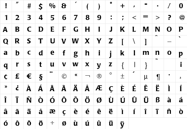 PoemLavish Bold  glyph index