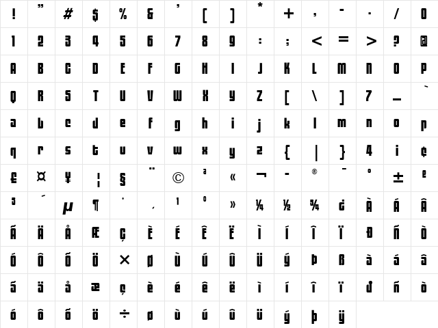 Black Tulip ITC Black  glyph index