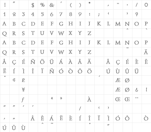 Augustea Open Regular  glyph index